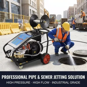 15kW Sewer Drain Jetting Machine High Pressure Pipe Cleaner 150Bar 40L/Min Electric Drain Cleaning Equipment