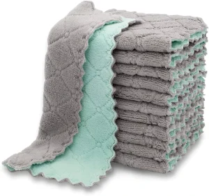 15x26cm Double Faced Super Absorbent Coral Fleece Dish Towels Pot Scrubber for Kitchen Cleaning