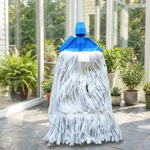 16oz 450g Cotton Wet Mop with Blue Clamp Head and Aluminum Handle for Hospital and Hotel Floor Maintenance