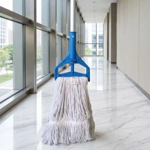 16oz Cotton String Wet Mop with Blue Jaw Gripper Head and Aluminum Rod for Floor Cleaning