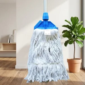 16oz Cotton Wet Mop with Blue Gripper System and Aluminum Pole for Wet and Dry Floor Cleaning