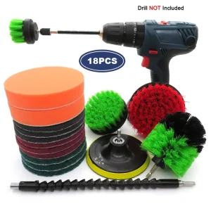 18-Piece Drill Cleaning Brush Attachment Set Power Scrubber Kit for Car Washing