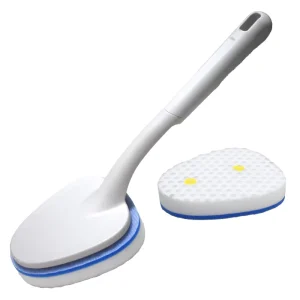 180° Rotatable Long Handle Bathroom Brush with Built-in Detergent Nano Sponge Head for Toilet and Tile Cleaning