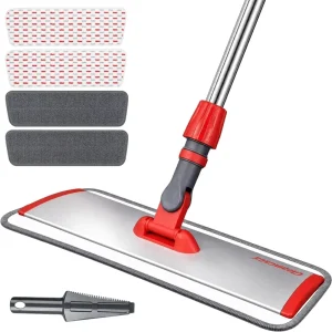 18in Microfiber Flat Mop with 4 Washable Pads Aluminum Head and 62in Handle