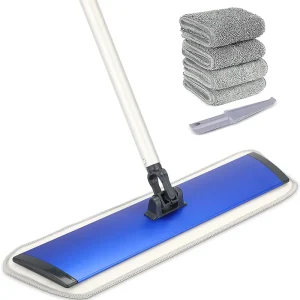 18in Microfiber Flat Mop with 51in Aluminum Handle, 360-Degree Swivel, 4 Washable Pads for Hardwood and Tile Floors