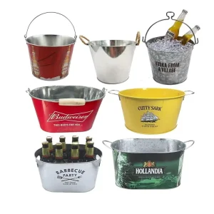 1L 3L 5L 6L 8L 10L 15L 20L 30L Round Square Oval Screen Printing Varnishing Galvanized Metal Beer Ice Bucket for Beer Promotion