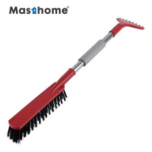 2 In 1 Heavy Duty PP Car Ice Scraper EVA Grip Hanging Hole Bristles Aluminum Handle Snow Removal Ice Scraper