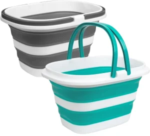 2 Pack Collapsible Mop Bucket 16L(4.2 Gal) Plastic with Retractable Folding Handle Portable for House Cleaning Car Washing