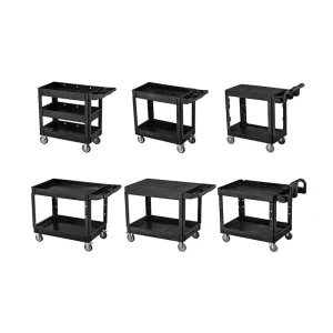 2 Shelf 3 Shelf Utility Cart with Lipped Shelves Storage Handle 300 Lbs. Capacity for Warehouse Garage Cleaning Manufacturing