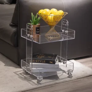 2 Tier Modern Lucite Rolling Cart Arabic Acrylic Bar Carts Serving Trolley for Hotel Food Serving Living Room Wine Cellar