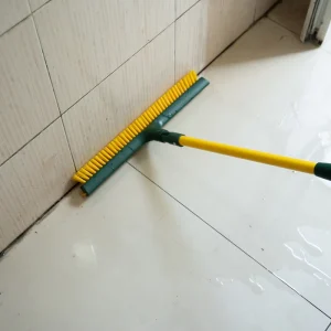 2-in-1 42cm Dual Action Wide Head Rubberized Double Lip Leaves Mud PP+PVC+Steel Squeegee Broom Dustpan Garden