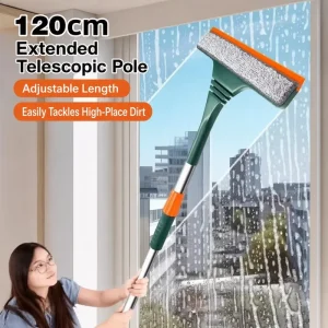 2-in-1 Adjustable Extendable Window Cleaner with Microfiber Scrubber and Silicone Squeegee