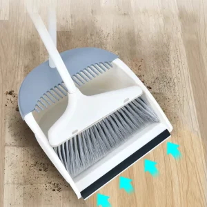 2 in 1 Broom and Dustpan Set with Soft Bristles for Water Scraping and Hair-Free Sweeping