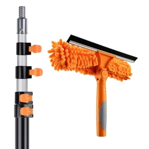 2-in-1 Double-Sided Window Cleaner 5-Telescopic Aluminum Pole Long Handle Window Squeegee Extension Pole Eco-Friendly