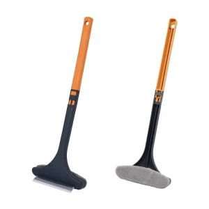 2-in-1 Eco-Friendly Bathroom Shower Squeegee for Mirror and Window Cleaning with Hanging Hole and Space-saving Storage