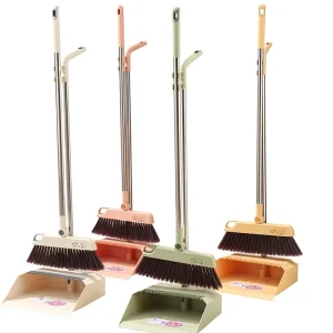 2-in-1 Foldable Stainless Steel Broom and Dustpan Combo with Long Handle