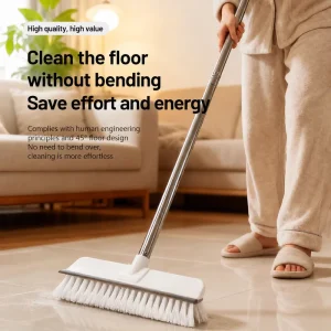 2 in 1 Household Floor Squeegee Brush With Hard Bristles and Stainless Steel Handle for Floor and Bathroom Mirror Cleaning