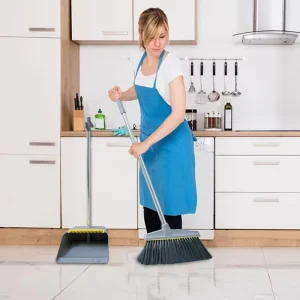 2 in 1 Office Home Floor Cleaning Tools Foldable Rotatable Broom with Comb Teeth Dustpan Set