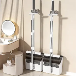 2 in 1 PP Soft-Bristle Foldable Rotatable Broom with Comb Teeth Dustpan Set for Office and Home