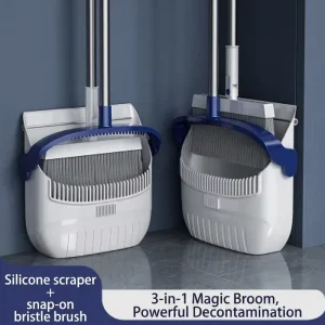 2 in 1 Plastic Broom Dustpan Set with Soft Bristles Waterproof & Eco Friendly for Household Floor and Bathroom Cleaning