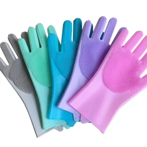2-in-1 Silicone Dishwashing Gloves with Scrubber Heat-Resistant Waterproof Cleaning Gloves