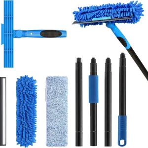 2 in 1 Telescopic Window Cleaning Squeegee Glass Scraper High Rise Double Sided Window Scrubber Pole Kit Professional Cleaning
