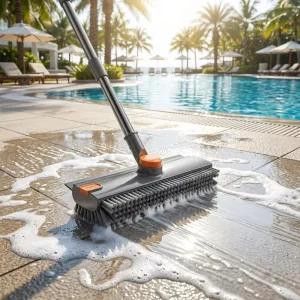 2-in-1 Tile Gap Scrub Scraper Squeegee Brush Removable Stainless Steel Handle Silicone PP for Bathroom Floor Cleaning