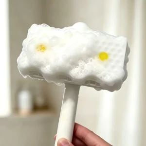 2-in-1 Tub and Shower Scrubber with Squeegee and Replaceable Nano Sponge Heads