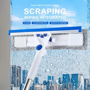 2 in 1 Window Cleaning Tool Telescopic Stainless Steel Pole Glass Squeegee with Microfiber Scrubber Pad 360 Degree Window Wiper
