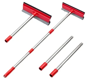 2 in 1 Window Cleaning Tool with Extendable Long Handle Mesh Sponge Scrubber and Rubber Squeegee