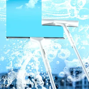 2 in 1 Window Glass Cleaning Tool With Telescopic Pole and Replaceable Different Size Head for Indoor Outdoor