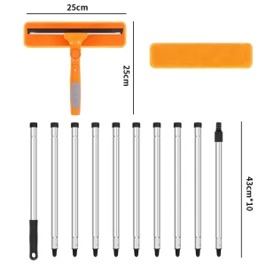 2 in 1 Window Squeegee with 160″ Long Stainless Steel Handle Microfiber Cloth and Rubber Car Window Squeegee for Glass