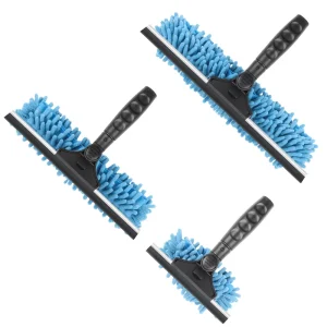 2 in 1 Window Washing Tool Set Chenille Duster and Rubber Scraper Squeegee Twist Lock Telescopic Aluminum Handle 3 Brush Heads