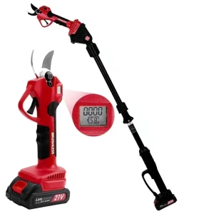 2.5cm Opening Electric Pruning Shears 10-Cell Battery Extendable Telescopic Pole Garden Orchard Scissors