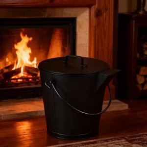 2.8 Gallon Kitchen Middle Matte Black Iron Bucket for Indoor Fireplace