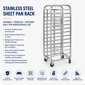 20 Level Sheet Pan Rack Proofing Rack Cart with Handle Stainless Steel Aluminum Swivel Caster Wheels Commercial Bakery Storage