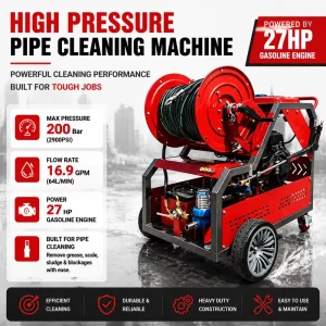 200 Bar 50 m Hose Sewer Jetter Pipe Cleaner Sewer Cleaning Tool Drain Unblocking Machine for Pipe Dredging
