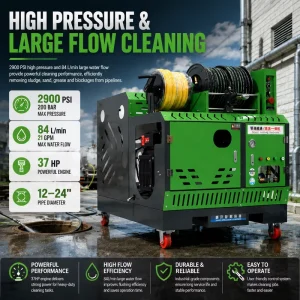 200 Bar 84 L/min High Pressure Sewer Jetter with 500 L Water Tank for Drain Pipe Cleaning