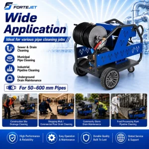 20HP Electric Hydro Jetter 150Bar 50L min Reel Remote Pipe Cleaner Sewer Jetter for 400 600mm Sewer