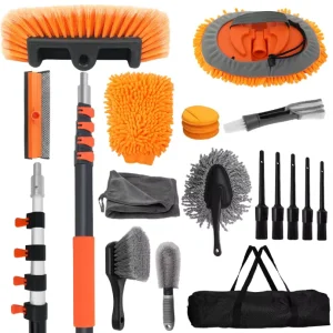 20pcs Car Wash Brush with Long Handle Car Cleaning Kit with Extension Pole Soft Bristle Brush Cleaning Mop