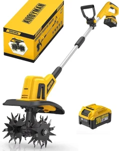 21V Cordless Electric Tiller Cultivator 9 Inch Lightweight Handheld Mini Garden Tiller 330RPM Dual Safety Switch for Raised Beds