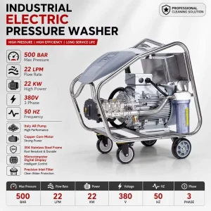 22KW Industrial Electric High-Pressure Washer 500 BAR 380V with Triplex Pump for Equipment Washing