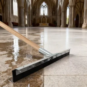 24 Inch Industrial Heavy Duty Steel Floor Squeegee Durable Galvanized With Wood and Rubber Handle Rust Resistant