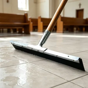 24 Inch Industrial Heavy Duty Steel Floor Squeegee Durable Galvanized With Wood and Rubber Handle Rust Resistant