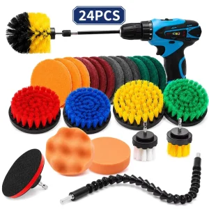 24-Piece Electric Drill Cleaning Brush Set for Car, Wheel, and Hub Cleaning