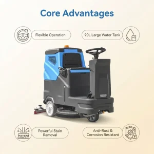 24V 100A Electric Ride-on Floor Scrubber with 1700W Motor for Marble, Tile, and Concrete Floors