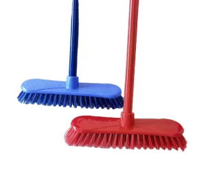 26CM Hard Floor Cleaning Brush with Plastic Push Brush and Long Metal Handle for Floor and Deck Cleaning