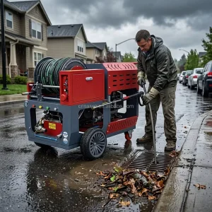 27 HP Gasoline Sewer Jetter 200 Bar High-Pressure Water Jet Drain Cleaning Machine 64 L/min for Municipal Sewers