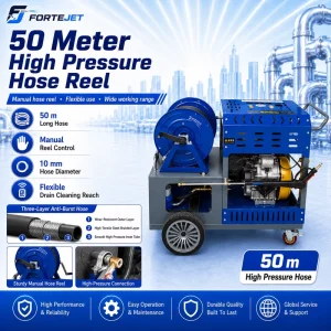 27HP Twin Cylinder Diesel Hydro Jetting Machine 200Bar 64L min Remote Reel Sewer Drain Cleaning Machine for Pipeline Service