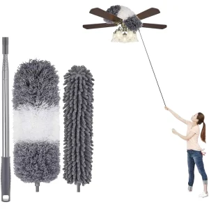 280 cm Telescopic Flexible Microfiber Feather Duster with Stainless Steel Handle for Car and Home Cleaning